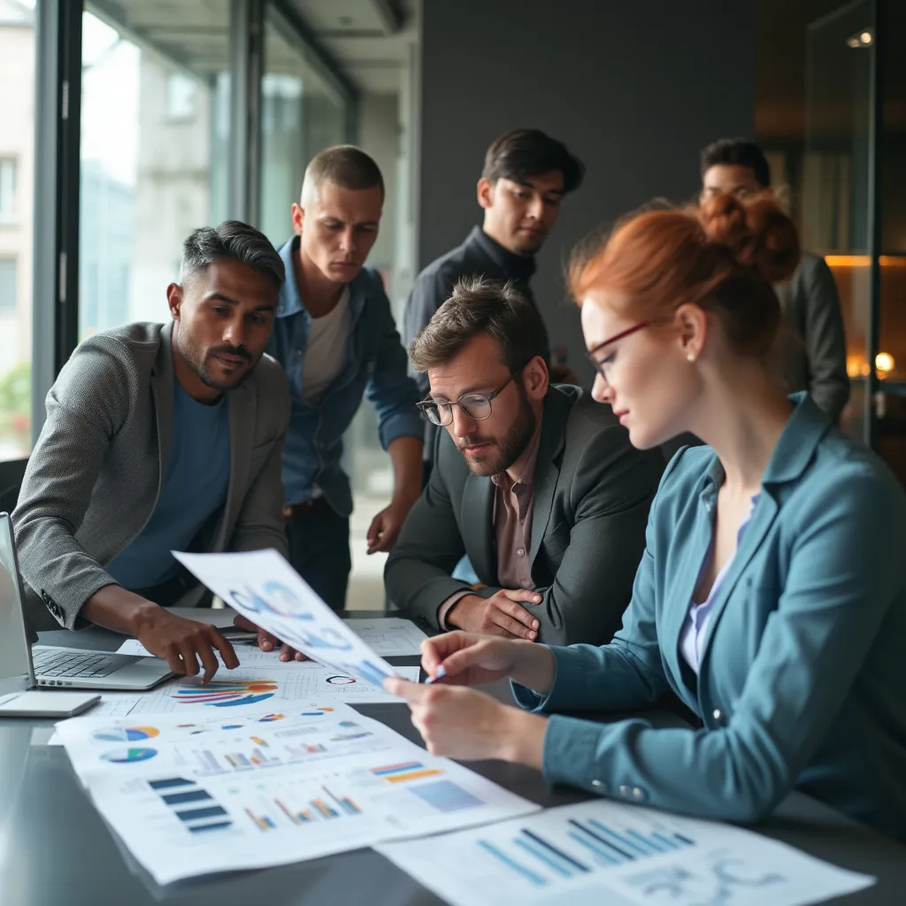 Equipo de pequeña empresa planificando finanzas